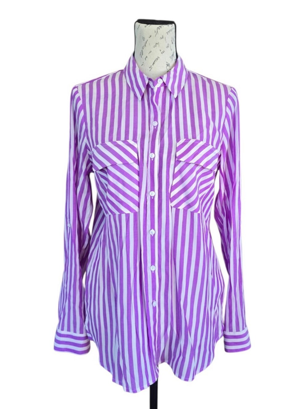 Express The City Shirt Candy Stripe Purple White Button Blouse M